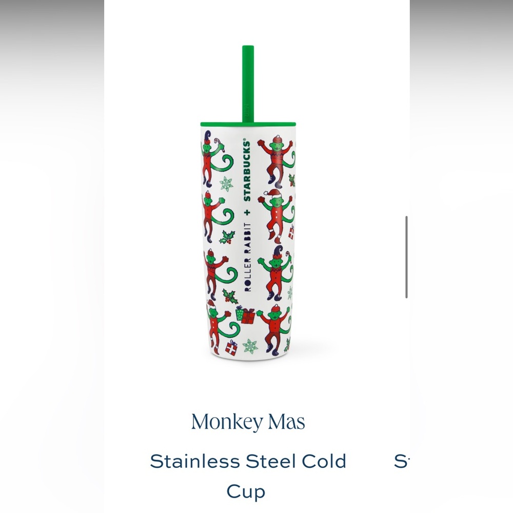 Roller Rabbit Holiday Tumbler with Green Straw